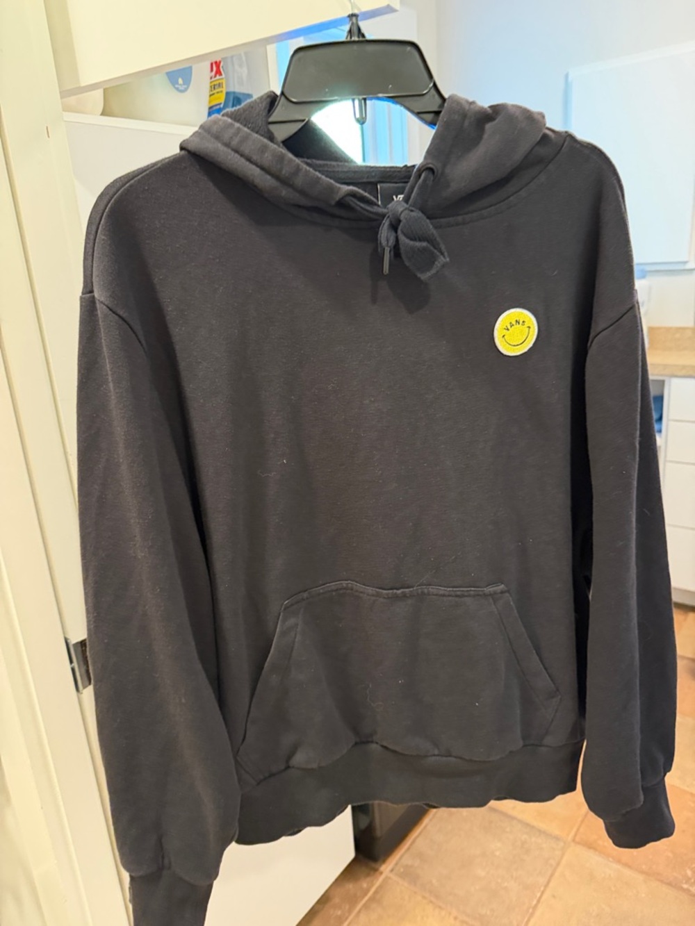 Vans Black Hoodie with Yellow Smiley Patch